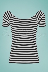 Queen Kerosin - U Boat Striped T-Shirt Années 50 en Noir et Blanc