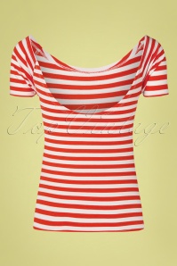 Queen Kerosin - U Boat Striped T-Shirt Années 50 en Orange Tango et Blanc 2