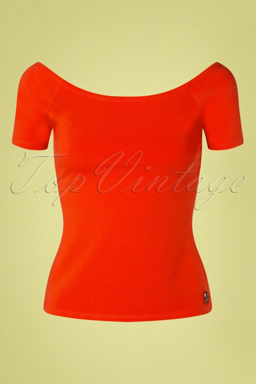 Queen Kerosin - U Boat T-Shirt Années 50 en Orange Tango