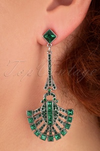 Lovely - Art Deco oorbellen in smaragd en zilver