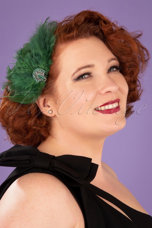 Lovely - Art Deco Crystal Haar Feder in Smaragd und Silber