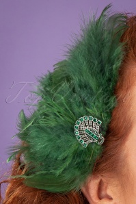Lovely - 20s Art Deco Crystal Hair Feather in Emerald and Silver  2