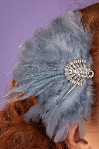 Lovely - 20s Art Deco Crystal Hair Feather in Grey and Silver  2
