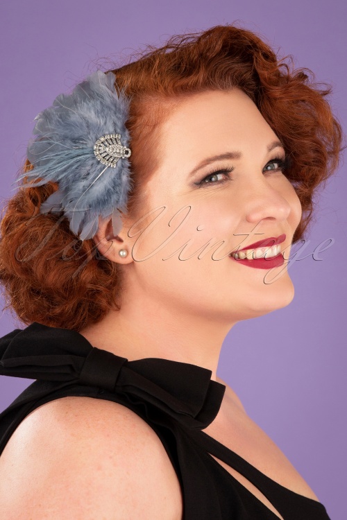 Lovely - Art Deco Crystal Hair Feather Années 20 en Gris et Argenté