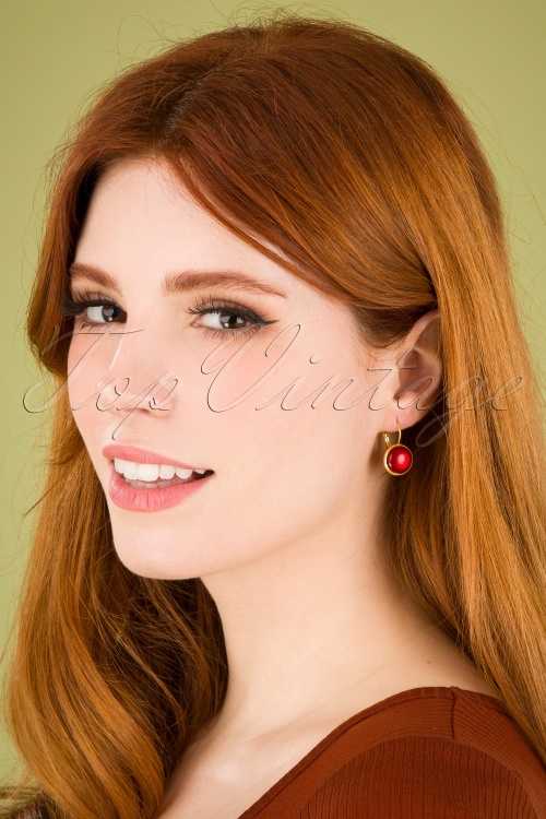 Urban Hippies - 60s Goldplated Dot Earrings in Chili Red 2