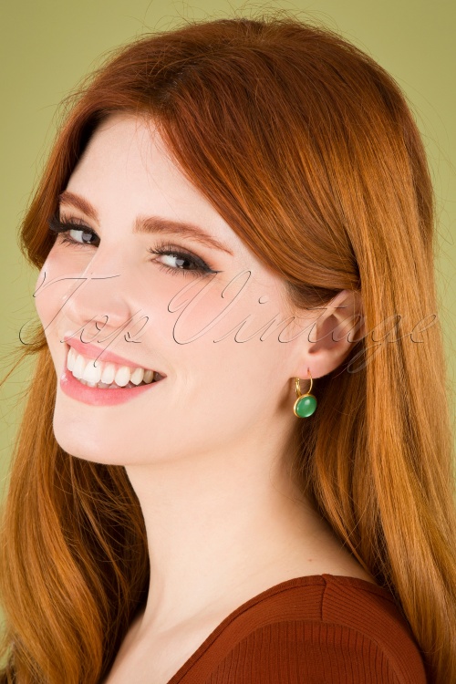 Urban Hippies - 60s Goldplated Dot Earrings in Ming Green 2