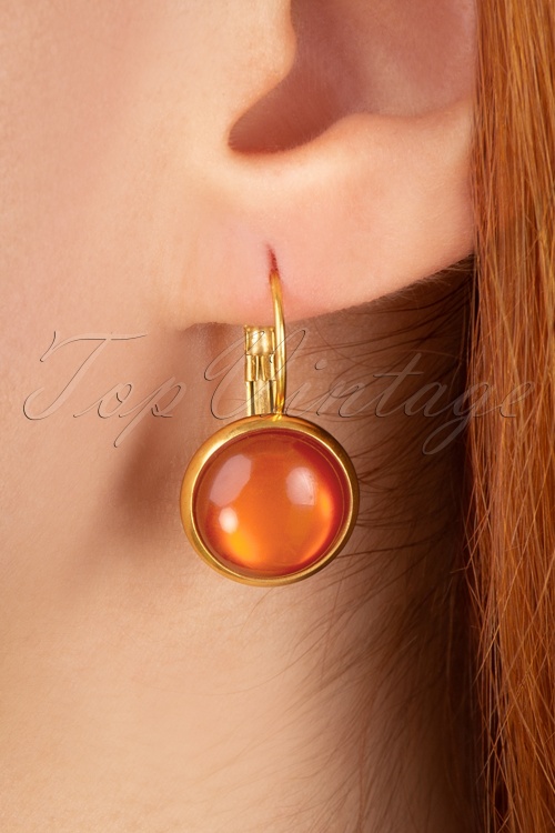 Urban Hippies - 60s Goldplated Dot Earrings in Corduroy Orange