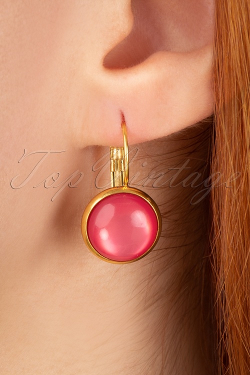 Urban Hippies - 60s Goldplated Dot Earrings in Azalea Pink