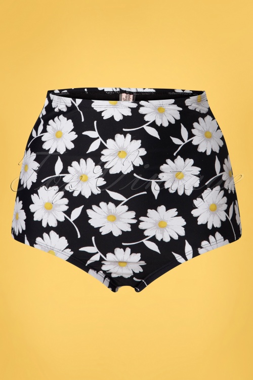 Unique Vintage - Louise high waist bikinibroekje met bloemen in zwart en wit