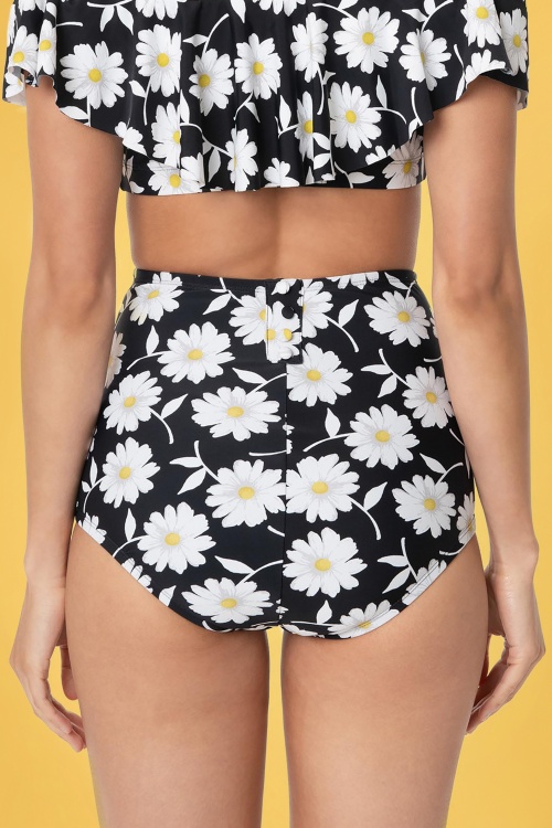 Unique Vintage - Louise high waist bikinibroekje met bloemen in zwart en wit 3