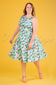 Topvintage Boutique Collection - Exclusief TopVintage ~ Adriana Roses Swing jurk in blauw 3