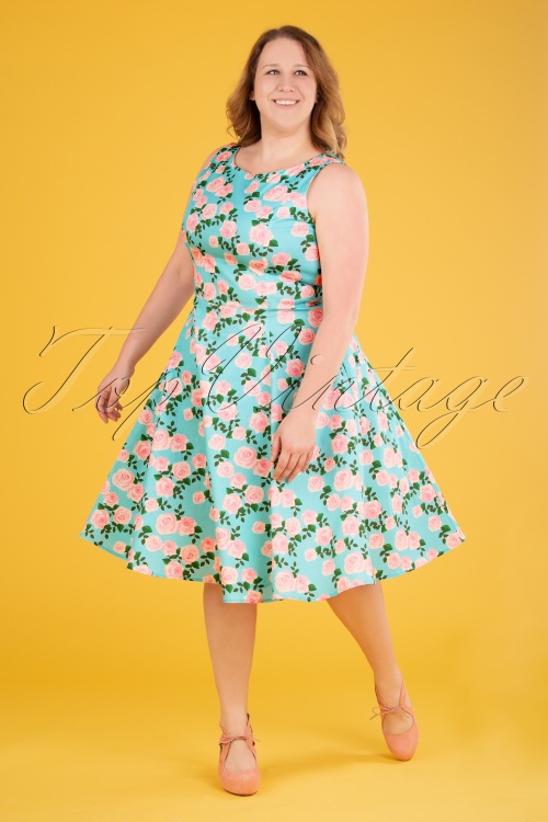 Topvintage Boutique Collection - TopVintage exclusive ~ 50s Adriana Roses Swing Dress in Blue 3