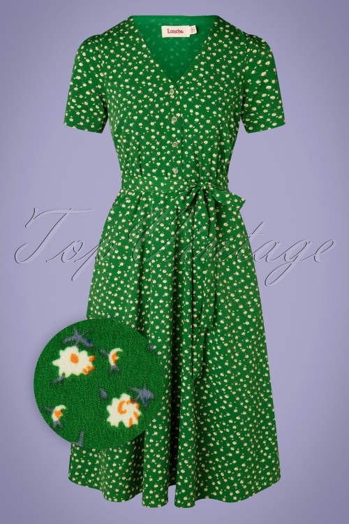 Louche - 40s Avril Marguerite Midi Tea Dress in Green 2