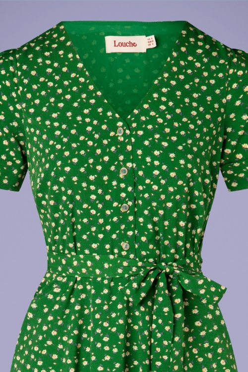 Louche - Avril Marguerite midi tea jurk in groen 3