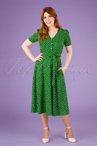 Louche - 40s Avril Marguerite Midi Tea Dress in Green