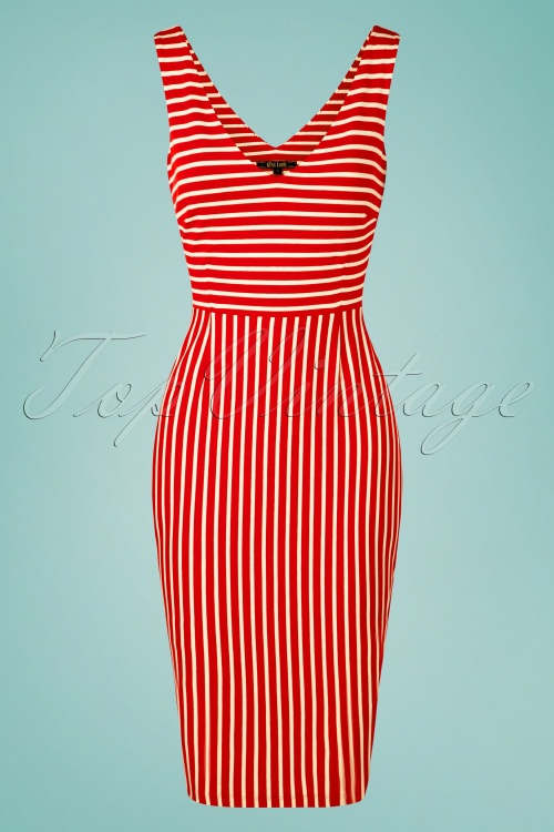King Louie - Lucia Breton Stripe Dress Années 60 en Rouge Piment 2