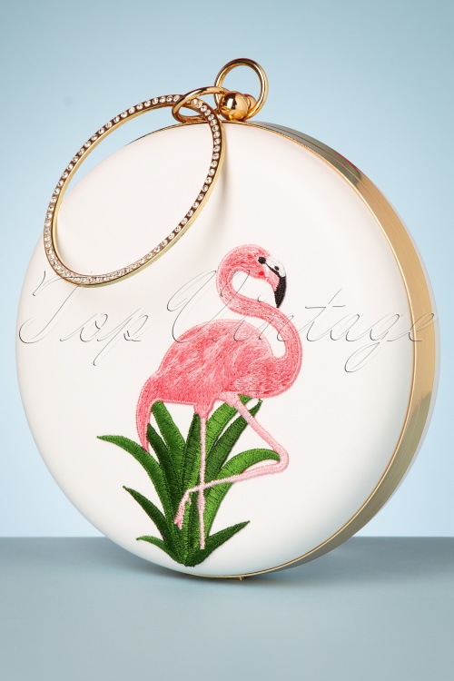 Unique Vintage - 50s Flamingo Round Handbag in Ivory 3