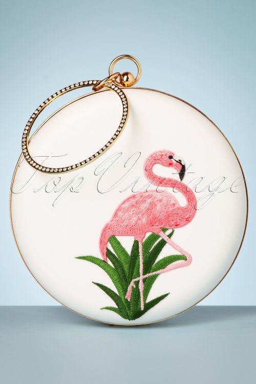 Unique Vintage - Flamingo Runde Handtasche in Elfenbein
