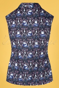 Retrolicious - 60s Foxes Bow Top in Navy 2