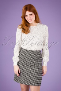Topvintage Boutique Collection - 50s Lacey Stripes Top in Black and Cream