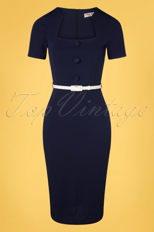Vintage Chic for Topvintage - Sammy Pencil Dress Années 50 en Bleu Marine