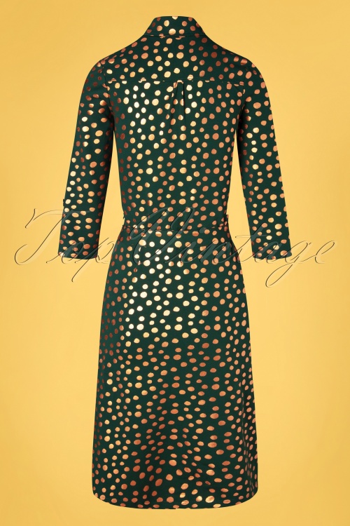 Tante Betsy - Dotty Gold Dot Shirt Dress Années 60 en Vert 4
