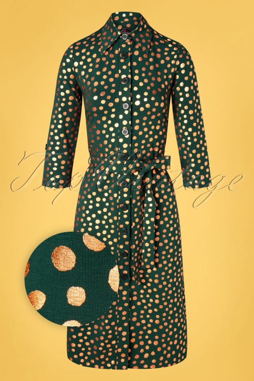 Tante Betsy - Dotty Gold Dot Shirt Dress Années 60 en Vert