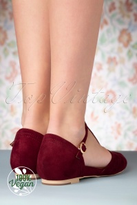 Charlie Stone - 50s London T-Strap Flats in Wine Red 9