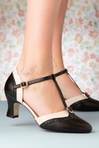 Charlie Stone - 50s Luxe Parisienne T-Strap Pumps in Black and Cream
