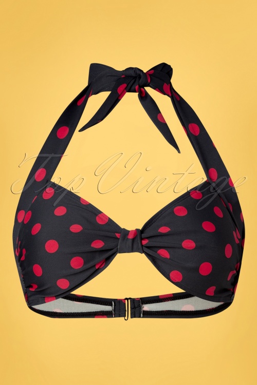 Esther Williams - 50s Classic Polkadot Bikini Top in Black and Red 2