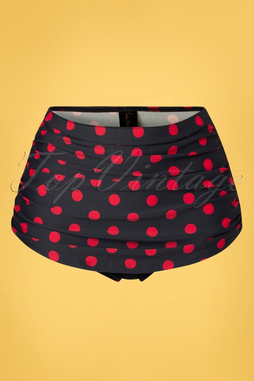 Esther Williams - Sarong polkadot bikinibroekje in rood en zwart 2