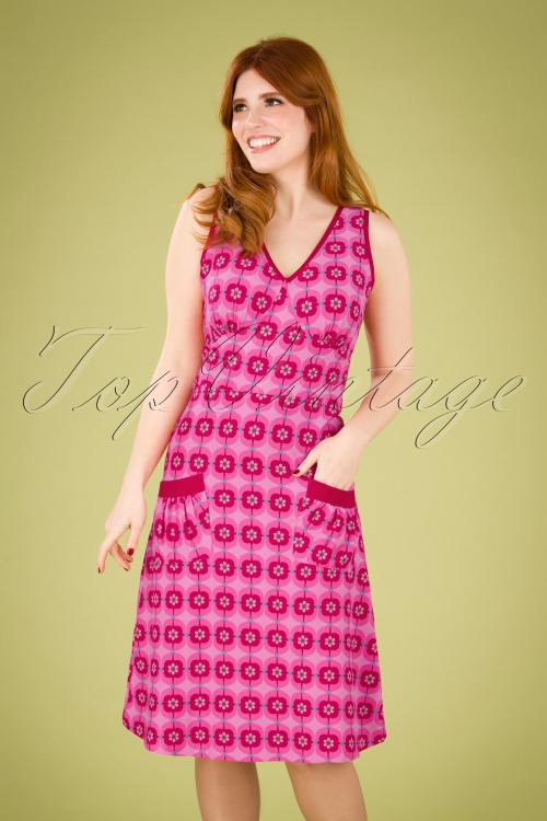 Tante Betsy - Retro A-lijn jurk met madeliefjes in roze