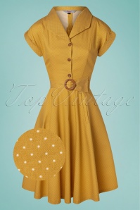 Banned Retro - 40s Spot Perfection Fit and Flare Swing Dress in Mustard