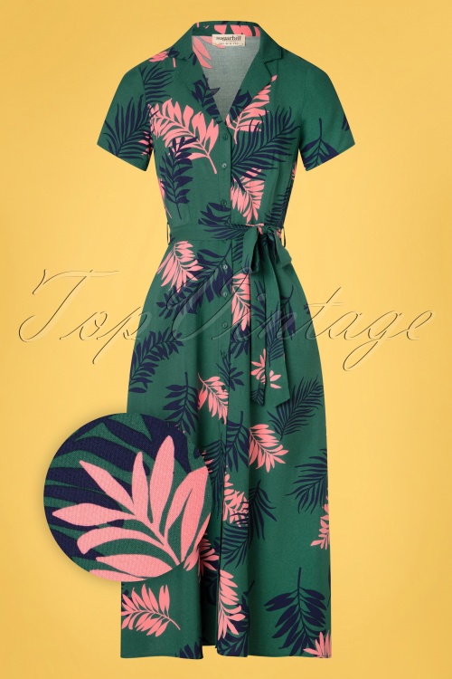 Sugarhill Brighton - Nettie Midaxi Shirt Dress Années 70 en Vert