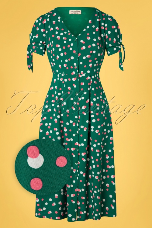Sugarhill Brighton - Veronica Dots Tea Dress Années 60 en Vert