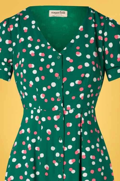 Sugarhill Brighton - Veronica Dots Tea jurk in groen 3