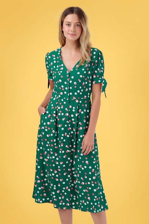 Sugarhill Brighton - 60s Veronica Dots Tea Dress in Green 2