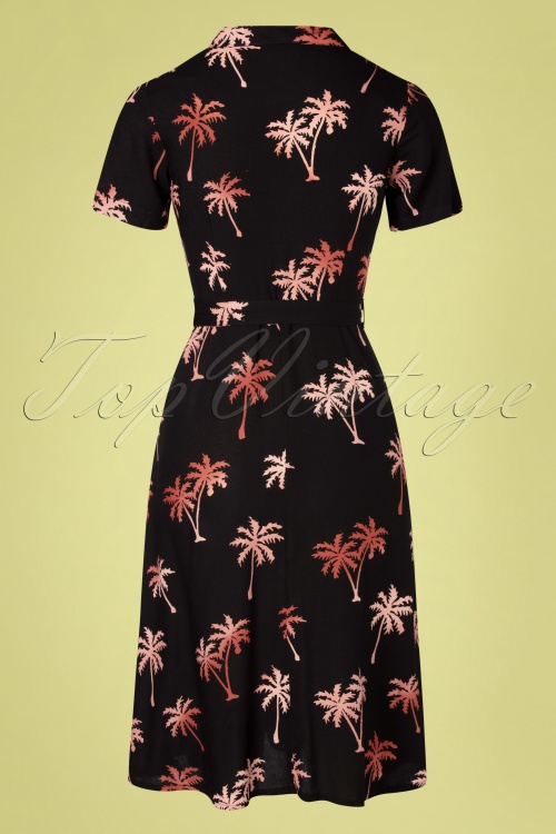 Sugarhill Brighton - Kendra palm boom batik shirt jurk in zwart 4