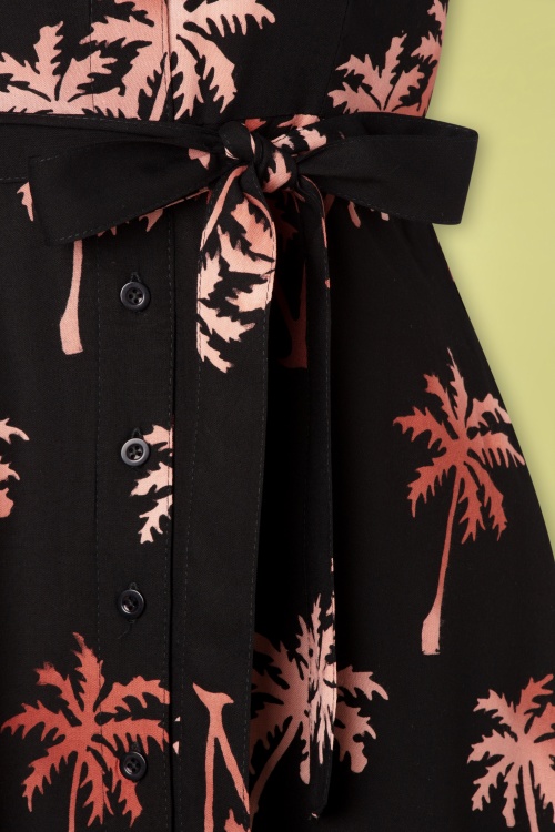 Sugarhill Brighton - 60s Kendra Palm Tree Batik Shirt Dress in Black 6