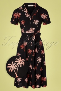 Sugarhill Brighton - 60s Kendra Palm Tree Batik Shirt Dress in Black