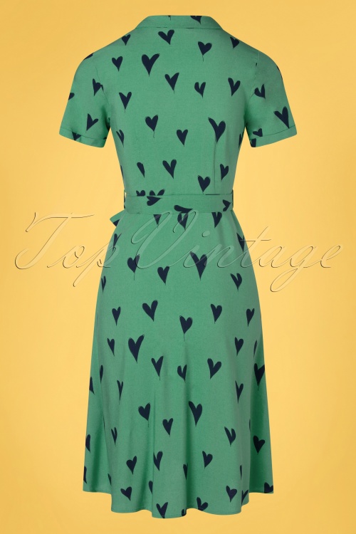 Sugarhill Brighton - Abby Hearts Shirt Dress Années 60 en Vert d'Eau 4