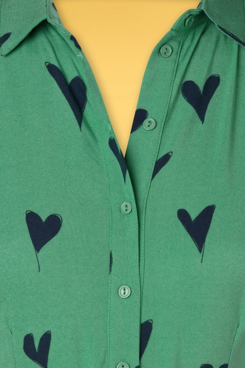 Sugarhill Brighton - Abby Hearts Shirt Dress Années 60 en Vert d'Eau 5