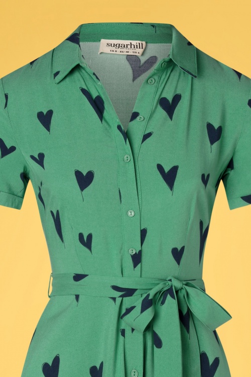 Sugarhill Brighton - Abby Hearts Shirt Dress Années 60 en Vert d'Eau 3
