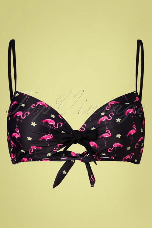 Belsira - 50s Flamingo Bikini Top in Black and Pink 2