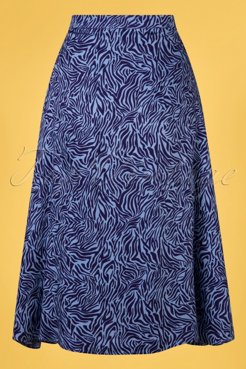Sugarhill Brighton - Adelia Zebra Midi Skirt Années 60 en Bleu 3