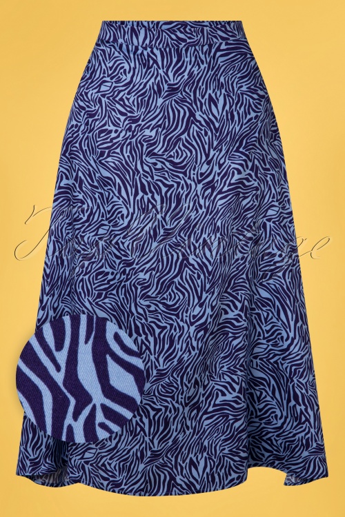 Sugarhill Brighton - 60s Adelia Zebra Midi Skirt in Blue