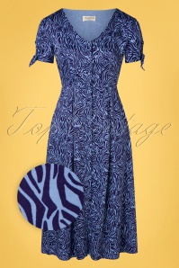 Sugarhill Brighton - 60s Veronica Zebra Tea Dress in Blue