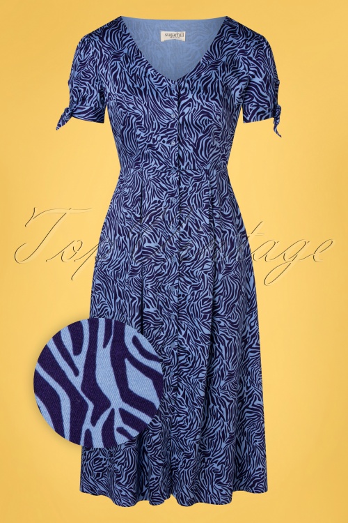 Sugarhill Brighton - Veronica Zebra Tea Dress Années 60 en Bleu