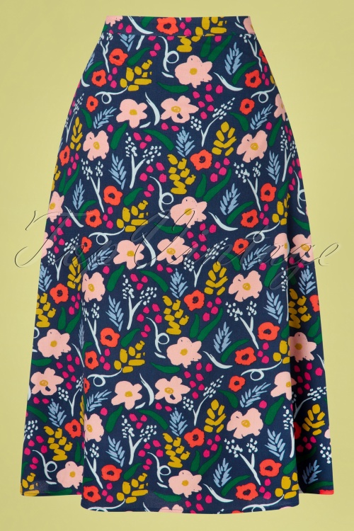 Sugarhill Brighton - Laurel Floral Skirt Années 60 en Bleu 3