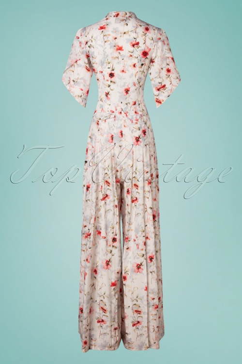 Miss Candyfloss - 50s Candy Floral Jumpsuit in Ivory White 5